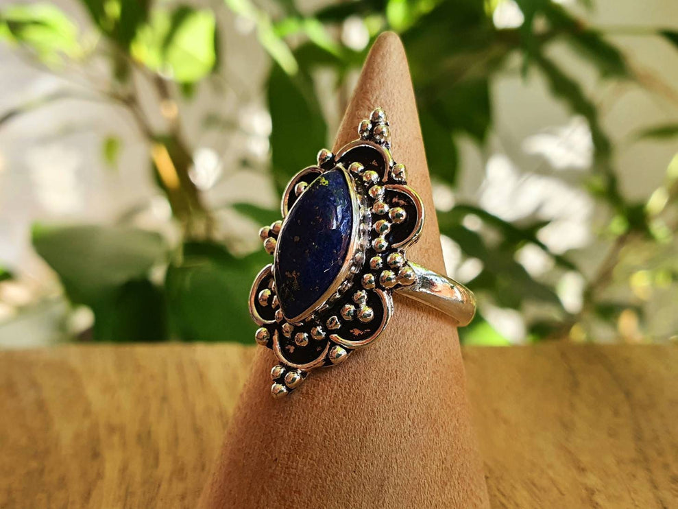 Lapis Lazuli Silver Ring / Large / Bohemian / Ethnic / Festival / BirthStone / Gypsy / Tribal / Boho / Hippie / Festival / Rustic / Psy