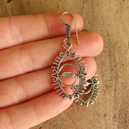 Third Eye Silver Earrings / Talisman / Illuminati / Horus / Chakra / Rustic / Yoga / Hippie / Gypsy / Psy / Boho / Bohemian / Festival