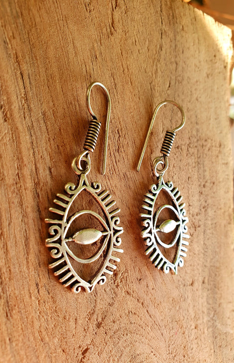 Third Eye Silver Earrings / Talisman / Illuminati / Horus / Chakra / Rustic / Yoga / Hippie / Gypsy / Psy / Boho / Bohemian / Festival