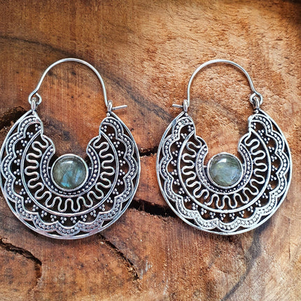 Silver Ethnic Labradorite Earrings Ethnic, Blue Stone , rustic, yoga, hippie, gypsy, pretty, psy, boho, bohemian, festival