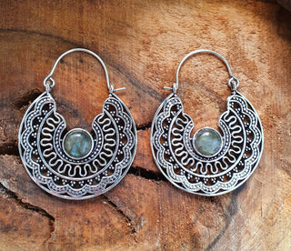 Silver Ethnic Labradorite Earrings Ethnic, Blue Stone , rustic, yoga, hippie, gypsy, pretty, psy, boho, bohemian, festival