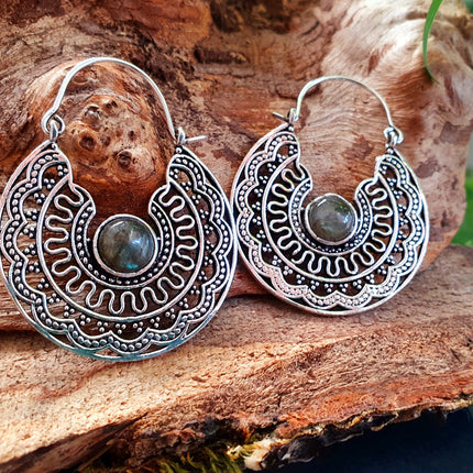 Silver Ethnic Labradorite Earrings Ethnic, Blue Stone , rustic, yoga, hippie, gypsy, pretty, psy, boho, bohemian, festival