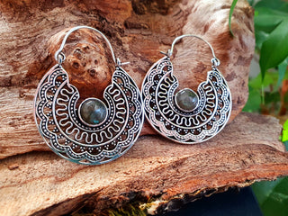Silver Ethnic Labradorite Earrings Ethnic, Blue Stone , rustic, yoga, hippie, gypsy, pretty, psy, boho, bohemian, festival