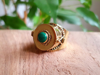 Gold Poison Ring / Brass & Malachite / Alchemy / Locket Ring / Boho / Bohemian / Rustic / Tribal / Gypsy / Festival / Healing / Festival 