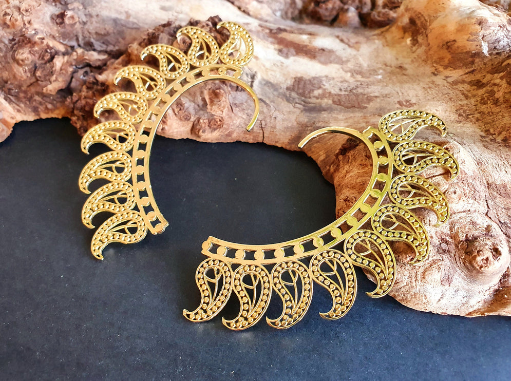 Ear Cuff Brass Feather design / Tribal / Boho / Costume / Fancy Dress / Cosplay / Festival Jewellery / Indian /