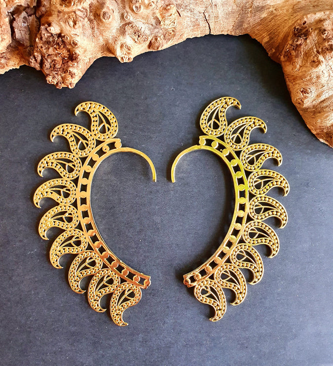 Ear Cuff Brass Feather design / Tribal / Boho / Costume / Fancy Dress / Cosplay / Festival Jewellery / Indian /