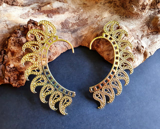 Ear Cuff Brass Feather design / Tribal / Boho / Costume / Fancy Dress / Cosplay / Festival Jewellery / Indian /