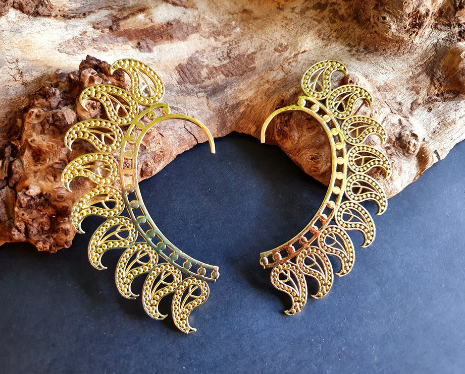 Ear Cuff Brass Feather design / Tribal / Boho / Costume / Fancy Dress / Cosplay / Festival Jewellery / Indian /