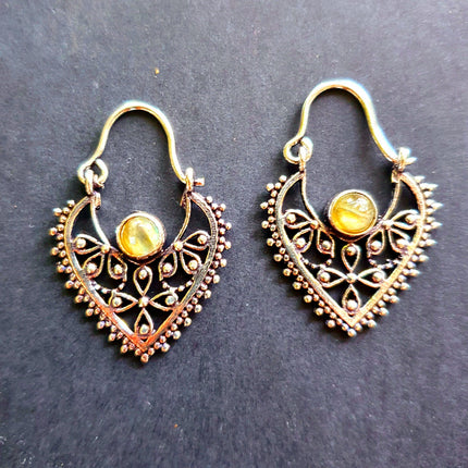 Petites Boucles D'oreilles Argent Labradorite / Créoles / Boho Bohème Ethnique Rustique Indien Yoga Gypsy Hippie Bohemian