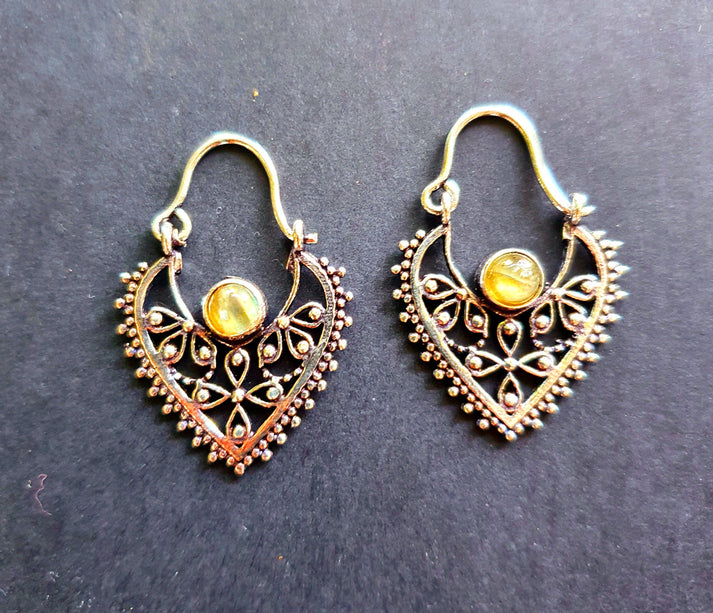 Petites Boucles D'oreilles Argent Labradorite / Créoles / Boho Bohème Ethnique Rustique Indien Yoga Gypsy Hippie Bohemian