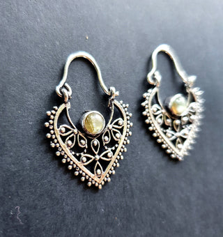 Small Silver Boho Earrings Labradorite / Heart / Mandala / Ethnic / Rustic / Yoga / Hippie / Gypsy / Psy / Bohemian / Festival