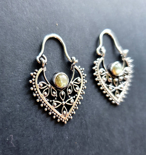 Petites Boucles D'oreilles Argent Labradorite / Créoles / Boho Bohème Ethnique Rustique Indien Yoga Gypsy Hippie Bohemian
