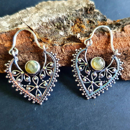 Petites Boucles D'oreilles Argent Labradorite / Créoles / Boho Bohème Ethnique Rustique Indien Yoga Gypsy Hippie Bohemian