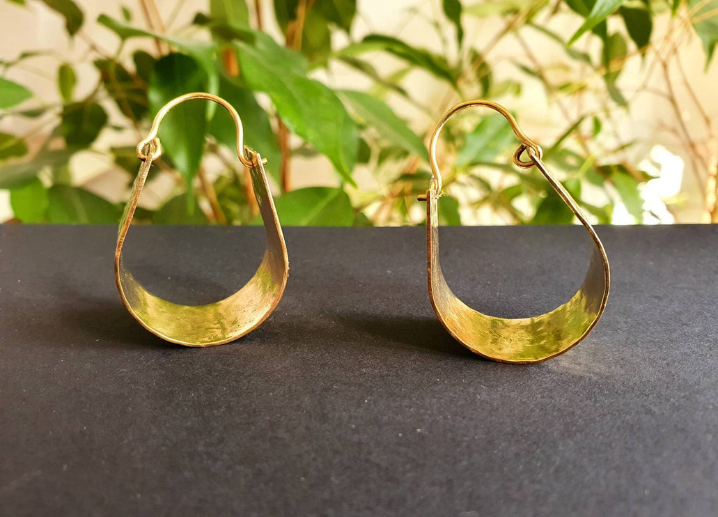 Wide Hammered Brass Hoops / Hammered Flat / Gold Hoops / Ethnic Boho Classic XL Bohemian Chic Gold Gypsy Spiral Hippie Hiphop Festival