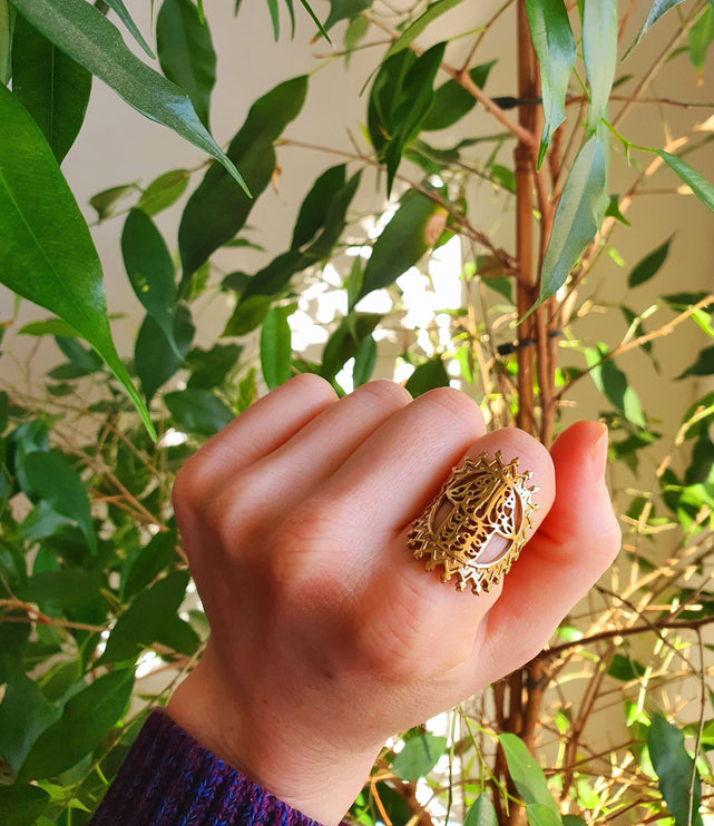 Golden Hamsa Ring / Fatima / Egypt / Hieroglyphics / Brass / Ethnic / rustic, yoga, hippie, gypsy, boho, bohemian, festival