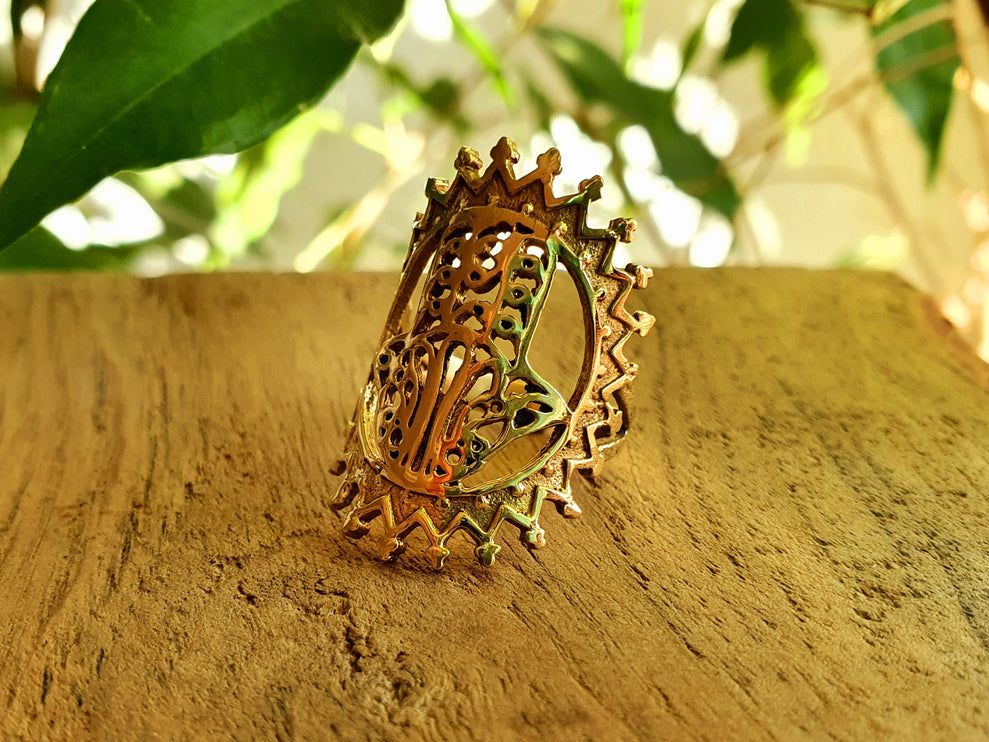 Golden Hamsa Ring / Fatima / Egypt / Hieroglyphics / Brass / Ethnic / rustic, yoga, hippie, gypsy, boho, bohemian, festival