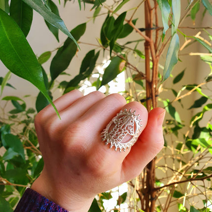 Silver Hamsa Ring / Fatima / Egypt / Hieroglyphics / Brass / Ethnic / rustic, yoga, hippie, gypsy, boho, bohemian, festival