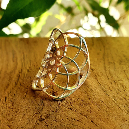 Bague Graine de Vie Argent Mandala Géométrique / Bohème / Boho / Spirale / Psy / Gypsy / Ethnique / Rustique / Hippie / Tribal / Festival /