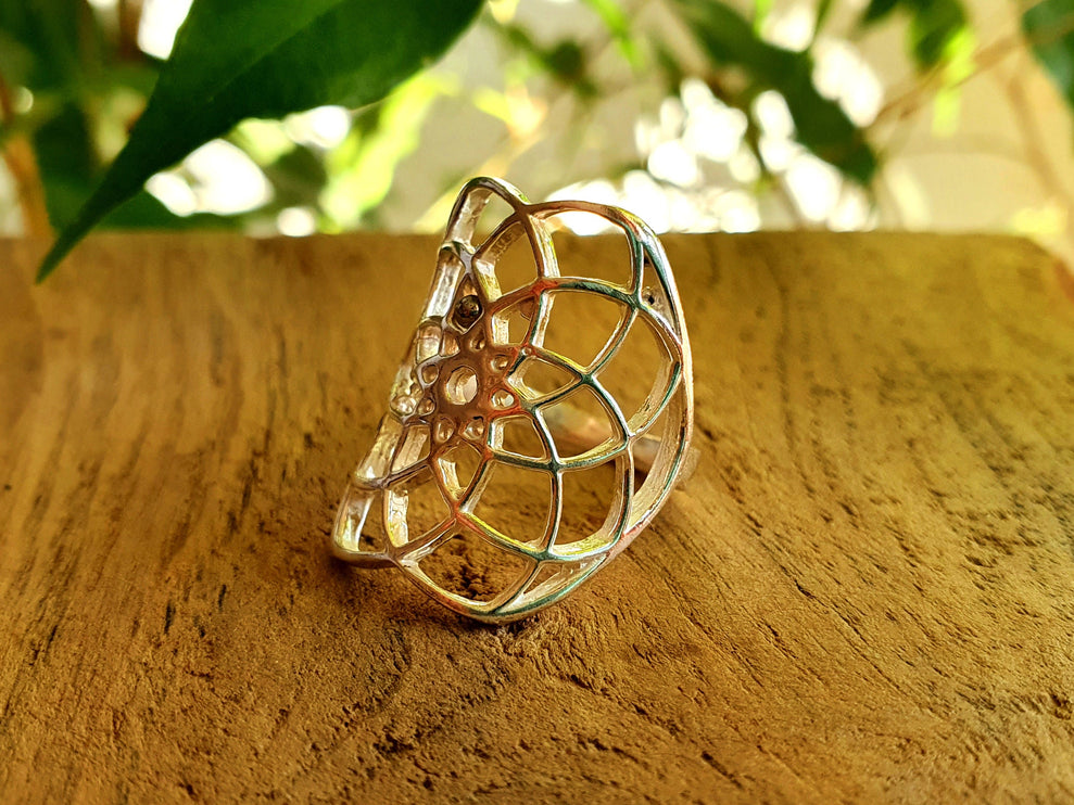 Bague Graine de Vie Argent Mandala Géométrique / Bohème / Boho / Spirale / Psy / Gypsy / Ethnique / Rustique / Hippie / Tribal / Festival /