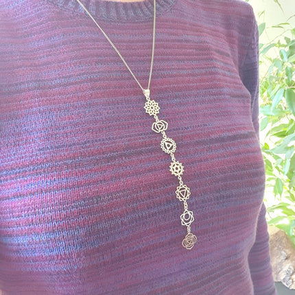 Seven 7 Chakras Necklace / Hypoallergenic / Silver / Yoga / Reiki / Boho / Hippie / Rustic / Ethnic / Crystals / Third Eye / Illuminati