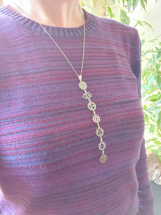 Seven 7 Chakras Necklace / Hypoallergenic / Silver / Yoga / Reiki / Boho / Hippie / Rustic / Ethnic / Crystals / Third Eye / Illuminati