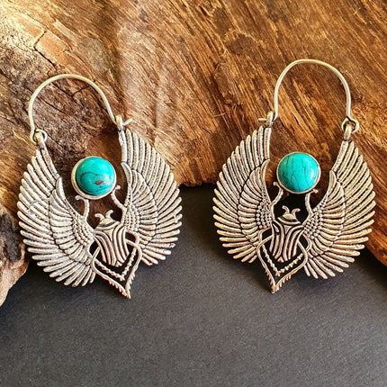 Silver Scarab Earrings Ancient Turquoise ; Ethnic, Geometric, rustic, yoga, hippie, gypsy, pretty, boho, bohemian, festival