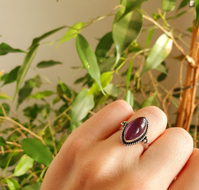 Golden Amethyst Ring / Ethnic style / Boho / Bohemian / Psy / Rustic / Tribal / Gypsy / Festival / Healing / Festival