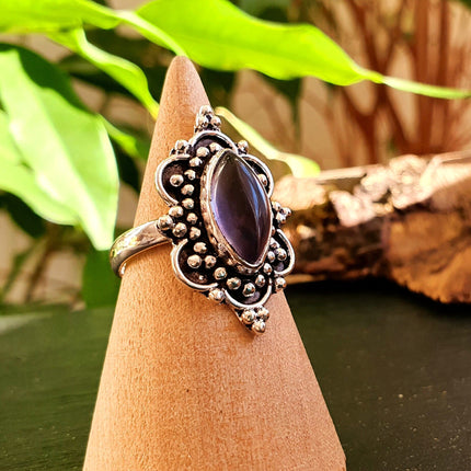 Ethnic style Silver & Amethyst Ring / Moon / Boho / Bohemian / Psy / Rustic / Tribal / Gypsy / Festival / Healing / Festival