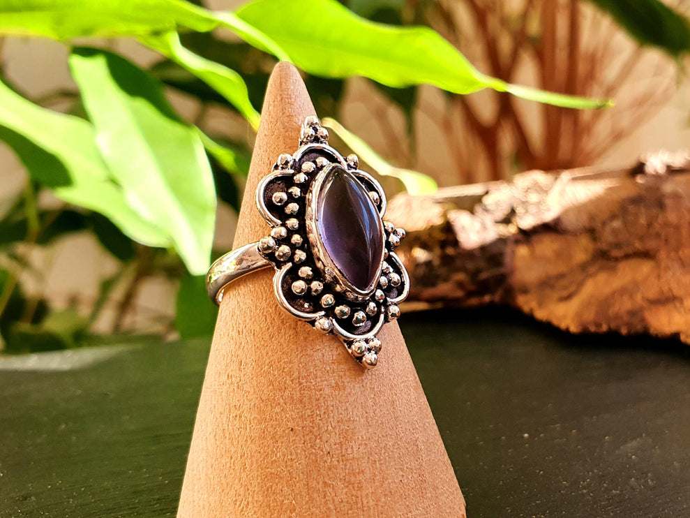 Ethnic style Silver & Amethyst Ring / Moon / Boho / Bohemian / Psy / Rustic / Tribal / Gypsy / Festival / Healing / Festival