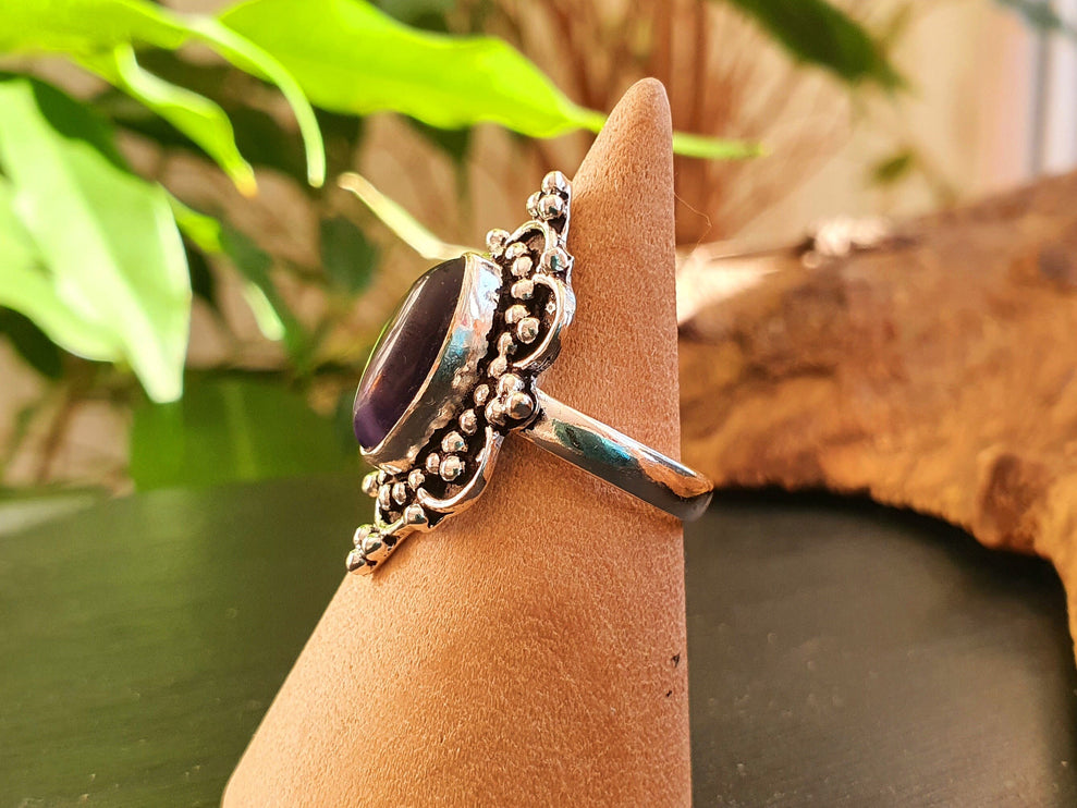 Ethnic style Silver & Amethyst Ring / Moon / Boho / Bohemian / Psy / Rustic / Tribal / Gypsy / Festival / Healing / Festival