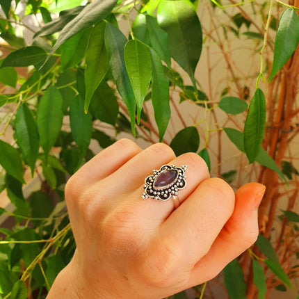 Ethnic style Silver & Amethyst Ring / Moon / Boho / Bohemian / Psy / Rustic / Tribal / Gypsy / Festival / Healing / Festival