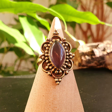 Amethyst Brass Ring / Large / Bohemian / Ethnic / Festival / BirthStone / Gypsy / Tribal / Boho / Hippie / Festival / Rustic / Psy