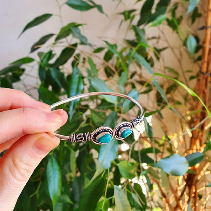 Bali Boho Turquoise Silver Bracelet / Bangle / Ethnic / Rustic / Bohemian / Hippie / Gypsy / Psy / Adjustable