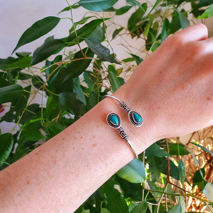 Bali Boho Turquoise Silver Bracelet / Bangle / Ethnic / Rustic / Bohemian / Hippie / Gypsy / Psy / Adjustable