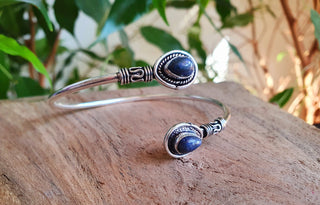 Bali Lapis Lazuli Silver Bracelet / Bangle / Ethnic / Rustic / Bohemian / Hippie / Gypsy / Psy / Adjustable / Blue stone