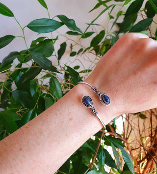 Bali Lapis Lazuli Silver Bracelet / Bangle / Ethnic / Rustic / Bohemian / Hippie / Gypsy / Psy / Adjustable / Blue stone