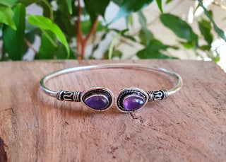 Amethyst / Bali Boho Silver Bracelet / Bangle / Ethnic / Rustic / Bohemian / Hippie / Gypsy / Psy / Adjustable