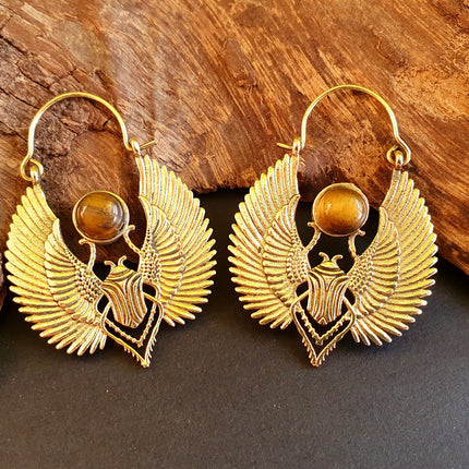 Golden Tiger Eye Scarab Earrings Ancient Egypt ; Ethnic, Geometric, rustic, yoga, hippie, gypsy, pretty, boho, bohemian, festival