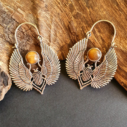 Silver Tiger Eye Scarab Earrings Ancient Egypt ; Ethnic, Geometric, rustic, yoga, hippie, gypsy, pretty, boho, bohemian, festival