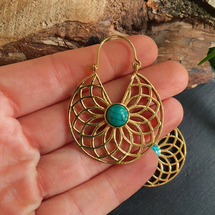 Golden Aztec Ethnic Turquoise Earrings Ethnic, rustic, yoga, hippie, gypsy, pretty, psy, boho, bohemian, festival