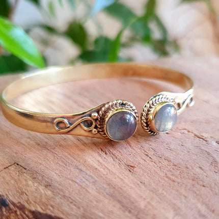 Boho Bracelet / Bangle / Labradorite / Brass / Ethnic / Rustic / Bohemian / Hippie / Gypsy / Psy / Chic / Jewellery / Body / Adjustable