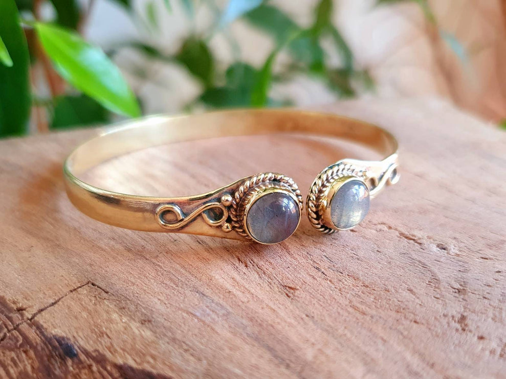 Boho Bracelet / Bangle / Labradorite / Brass / Ethnic / Rustic / Bohemian / Hippie / Gypsy / Psy / Chic / Jewellery / Body / Adjustable