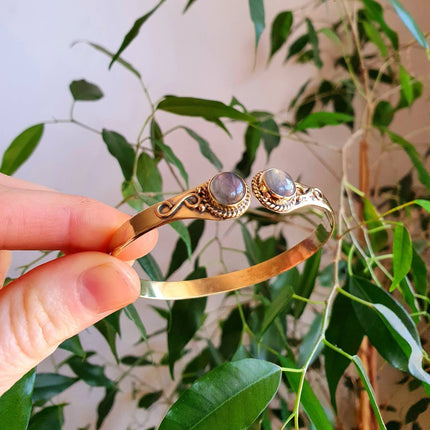 Labradorite Bracelet Boho Bangle / Brass / Ethnic / Rustic / Bohemian / Hippie / Gypsy / Psy / Chic / Jewellery / Body / Adjustable