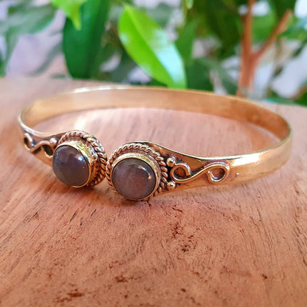 Boho Bracelet / Bangle / Labradorite / Brass / Ethnic / Rustic / Bohemian / Hippie / Gypsy / Psy / Chic / Jewellery / Body / Adjustable