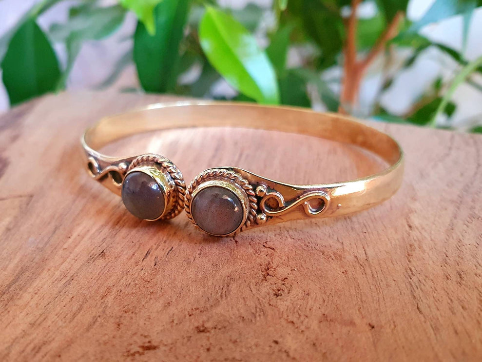 Boho Bracelet / Bangle / Labradorite / Brass / Ethnic / Rustic / Bohemian / Hippie / Gypsy / Psy / Chic / Jewellery / Body / Adjustable