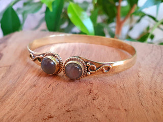 Labradorite Bracelet Boho Bangle / Brass / Ethnic / Rustic / Bohemian / Hippie / Gypsy / Psy / Chic / Jewellery / Body / Adjustable