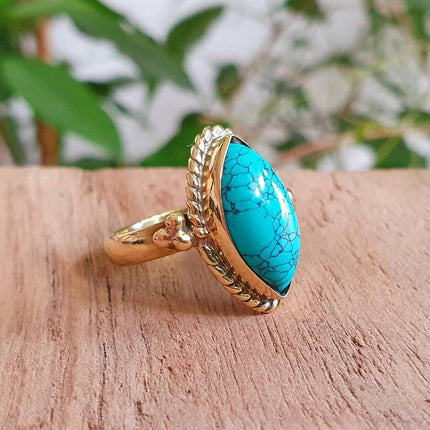 Bohemian style Turquoise and Brass Ring / Hippie / Boho / Ethnic / Rustic / Tribal / Gypsy / Festival / Healing / Festival / Birth Stone