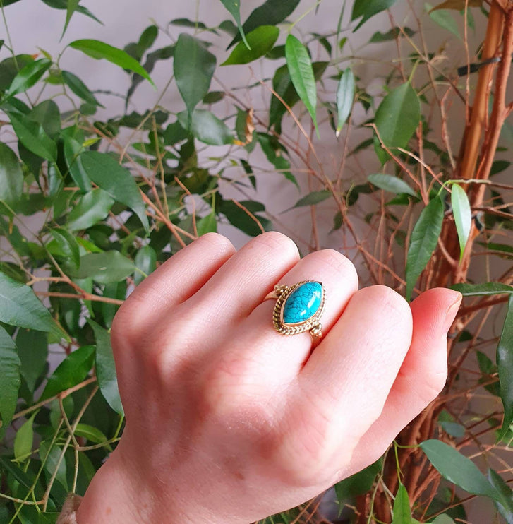 Bohemian style Turquoise and Brass Ring / Hippie / Boho / Ethnic / Rustic / Tribal / Gypsy / Festival / Healing / Festival / Birth Stone