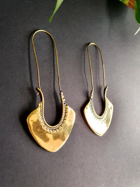 Indian Style Long Drop Brass Earrings; Ethnic, Geometric, rustic, yoga, hippie, gypsy, pretty, psy, boho, bohemian, festival