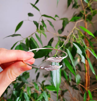 Silver Feather Bracelet / Bangle / Brass / Nature / Birds / Garden / Ethnic / Rustic / Bohemian / Hippie / Gypsy / Jewellery / Adjustable